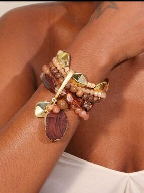 New multi strand bracelet with stone and wood bracelet